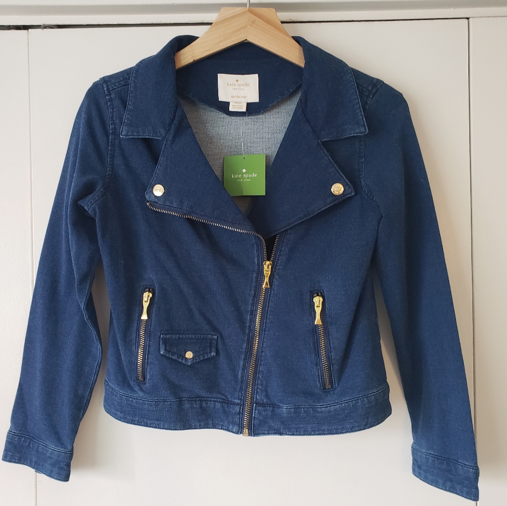 Kate Spade Girls Indigo Knit Moto Jacket:Size 14y